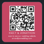 Magenta för QR-kod Bröllop på webbplatsen Namn Fyrkantigt Klistermärke<br><div class="desc">Magenta för QR-kod Bröllop på webbplatsen Namn. Texten kan vara lätt att personlig. Du kan också ändra bakgrund och färg så att det stämmer överens med ditt bröllop-tema om du vill med alternativet Anpassa ytterligare.</div>