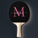 Magenta för svart Rosa, Elegant, Namn Pingisracket<br><div class="desc">Modern Black Magenta Shock rosa Monogram Elegant Script Namn Ping Pong Paddle</div>