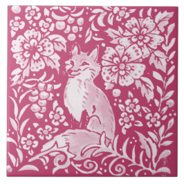 Magenta Fox Animal Nature Woodland Blommigt Kakelplatta