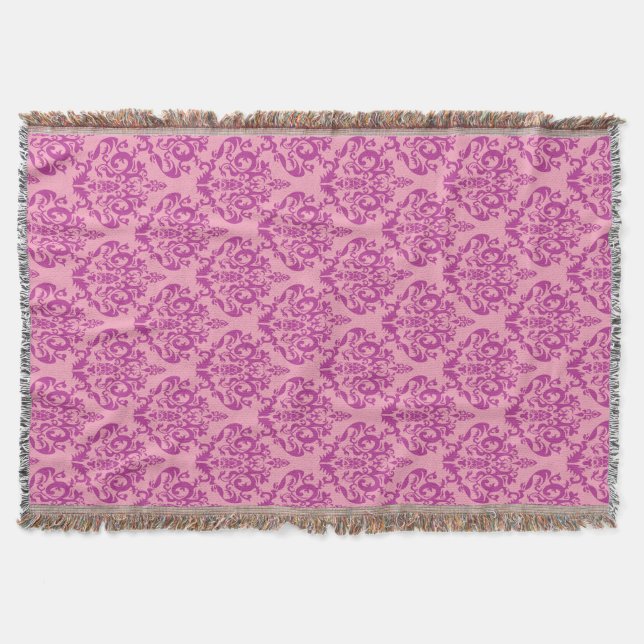 Magenta Frosted Orchid Damask Filt (Framsidan)