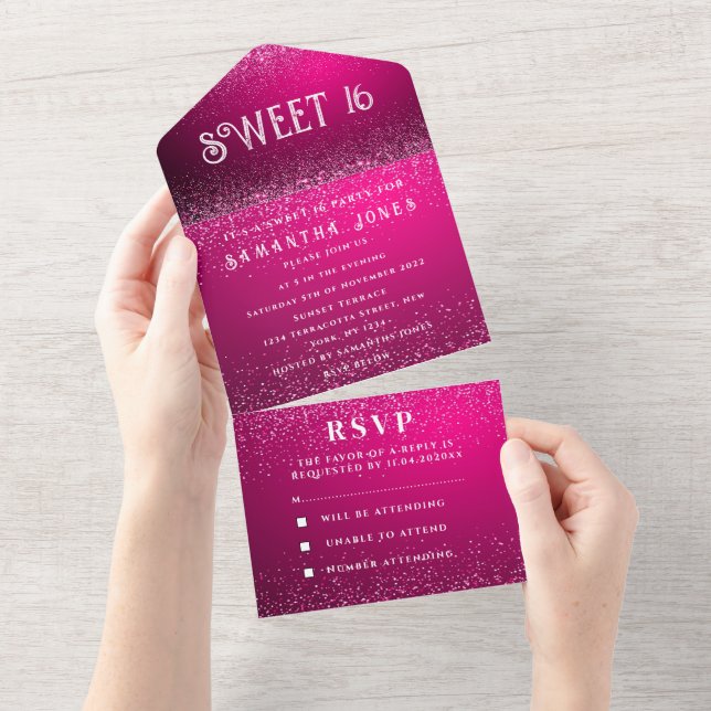 Magenta Fuchsia Glitter Gnistra Modern Sweet 16 (Avrivbar del)