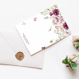 Magenta Garden Blommigt Monogram Stationery Papper