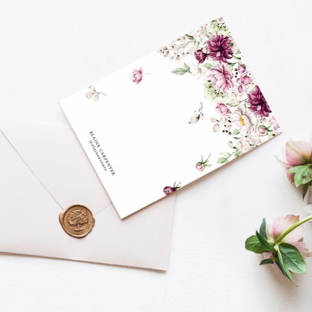 Magenta Garden Blommigt Monogram Stationery Papper (Skapare uppladdad)