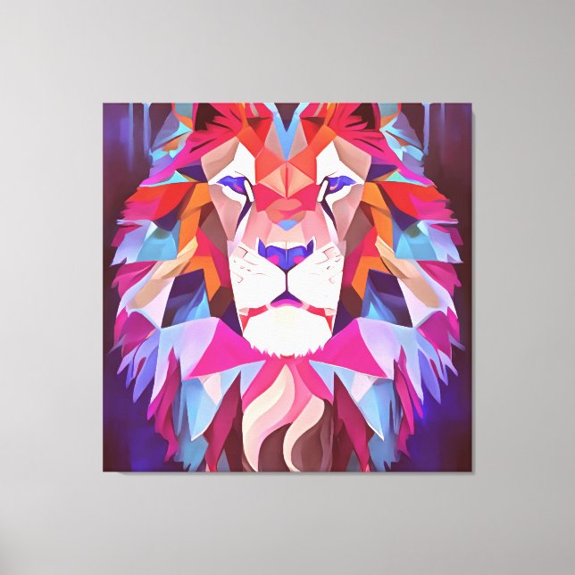 Magenta Geometric Lejon Abstrakt Art Canvastryck (Framsida)