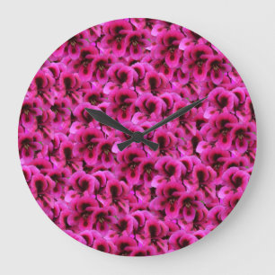 Magenta Geranium Flowers, Large Wall Clock Stor Klocka