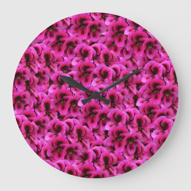 Magenta Geranium Flowers, Large Wall Clock Stor Klocka (Framsida)