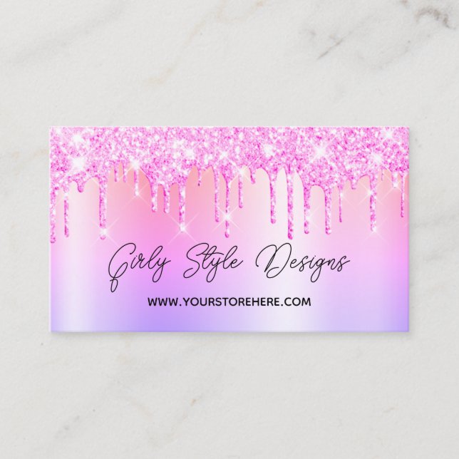Magenta Glitter Drips Multi Ombre Webbutik Visitkort (Framsida)