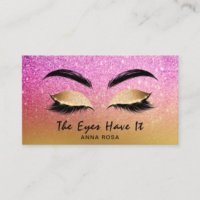 *~* Magenta Glitter Lash Extensions Brows för Guld Visitkort (Framsida)