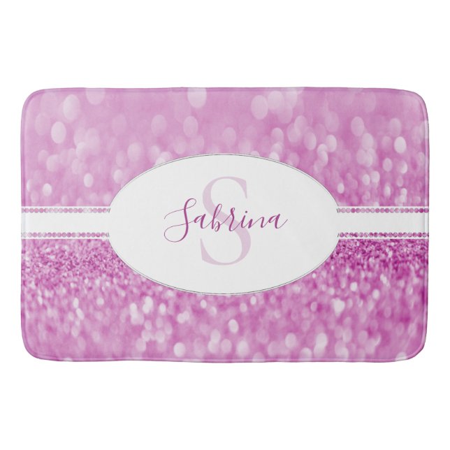 Magenta Glitter personalize Bath Mat Badrumsmatta (Framsidan)
