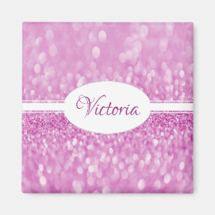 Magenta Glitter Personlig Magnet