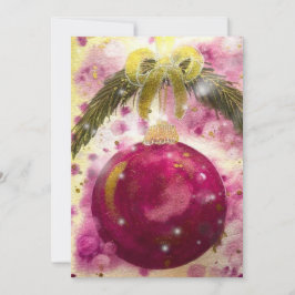 Magenta glittrande guldband bauble julkort