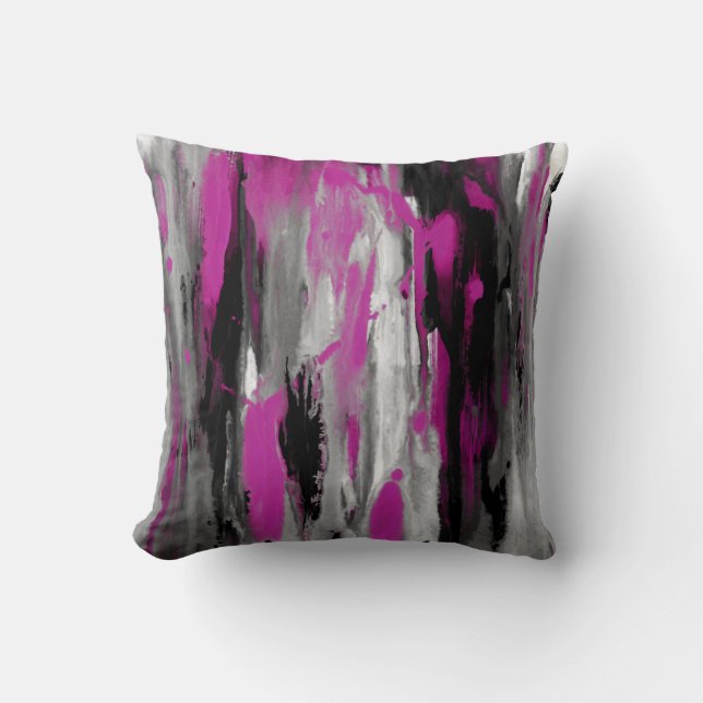 Magenta Grått Black and White Abstrakt Dekorativ k Kudde (Framsida)