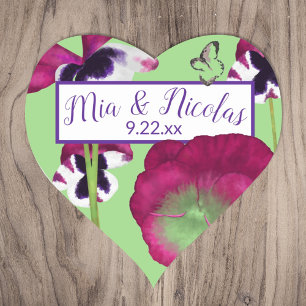 Magenta Grönt Flowers Personlig Heart Stickers Hjärtformat Klistermärke