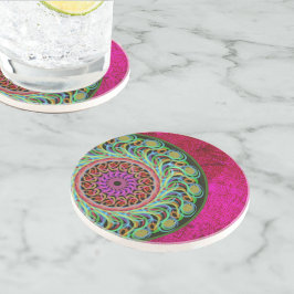 Magenta & Grönt Mandala Sandstone Underlägg