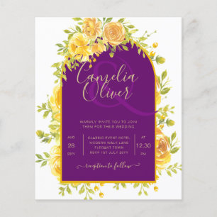 Magenta Gul ros Plum Lila Guld Bröllop Flygblad