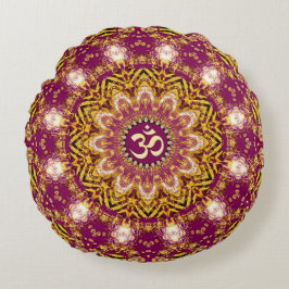 Magenta Guld Boho Andlig OM Yoga Round Cushion Rund Kudde