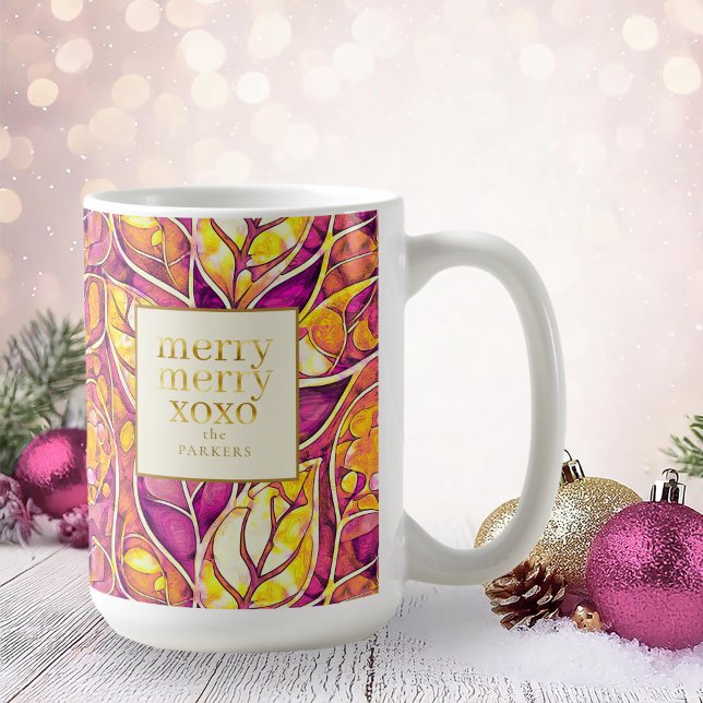 Magenta Guld God jul, Mönster#21 ID1009 Kaffemugg (Skapare uppladdad)