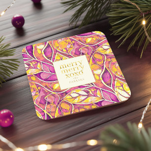 Magenta Guld God jul, Mönster#21 ID1009 Underlägg Papper Kvadrat