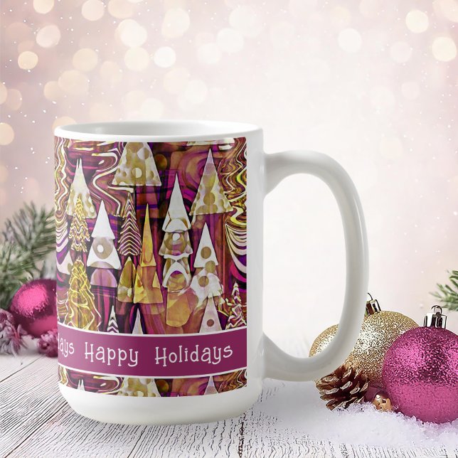 Magenta Guld God jul, Mönster#25 ID1009 Kaffemugg (Skapare uppladdad)