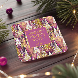 Magenta Guld God jul, Mönster#25 ID1009 Underlägg Papper Kvadrat