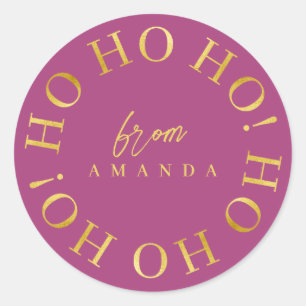 Magenta Guld jul Ho Ho Ho ID1009 Runt Klistermärke