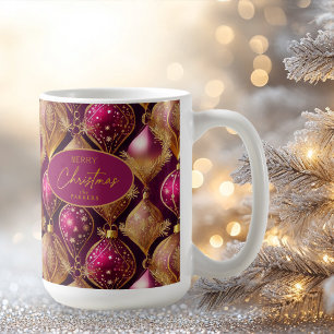 Magenta Guld jul Mönster#12 ID1009 Kaffemugg