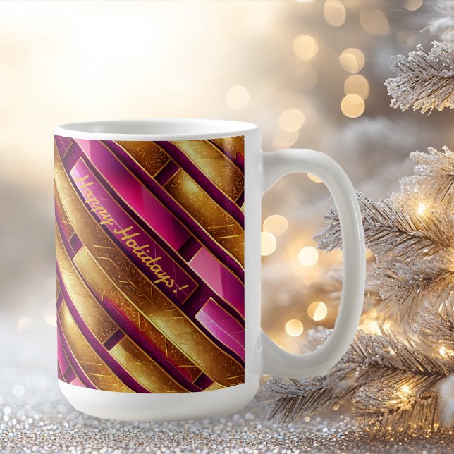Magenta Guld jul Mönster#28 ID1009 Kaffemugg (Skapare uppladdad)