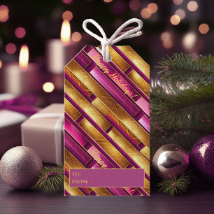 Magenta Guld jul Mönster#28 ID1009 Presentetikett