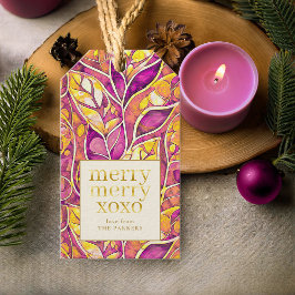 Magenta Guld Merry Merry Mönster#21 ID1009 Presentetikett