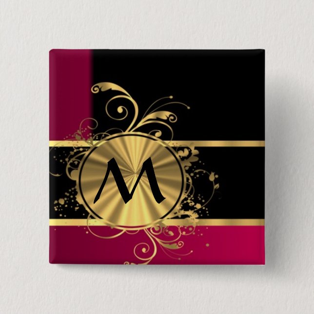 Magenta guld och svart monogram knapp (Framsida)