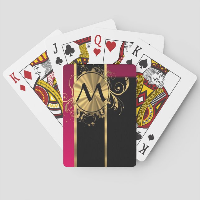 Magenta guld och svart monogram spel kort (Baksidan)