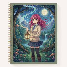 Magenta Hair Anime Girl & Enchanted Forest Lantern