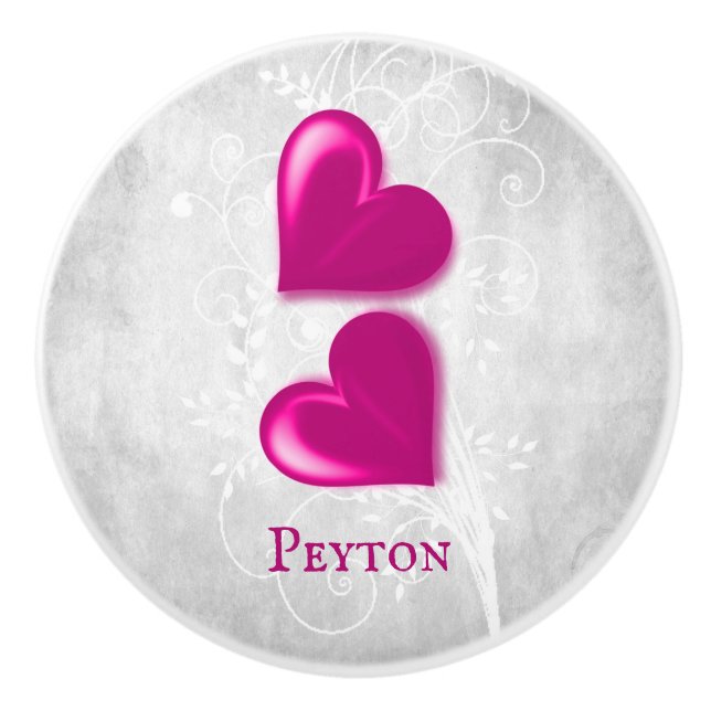 Magenta Hearts Personlig Ceramic Knob Knopp (Framsidan)