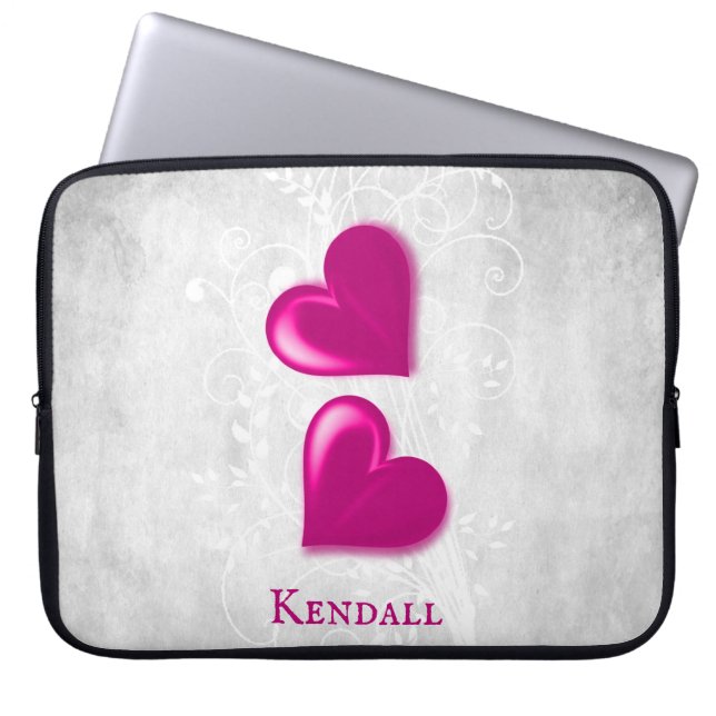 Magenta Hearts Personlig Laptop sleeve (Framsidan)