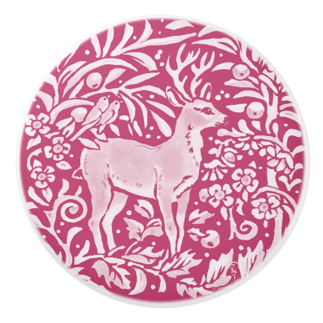 Magenta Hjort Bird Blommigt Woodland Natature Knopp (Framsidan)