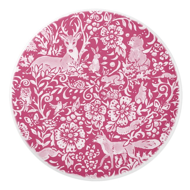 Magenta Hjort Fox Rabbit Woodland Animal Nature Knopp (Framsidan)