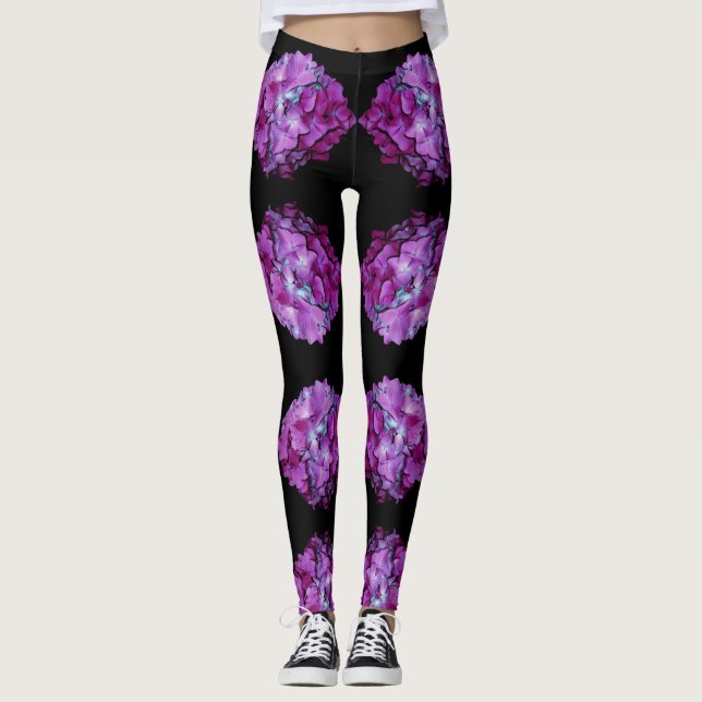 Magenta Hydrangeas Leggings (Framsida)