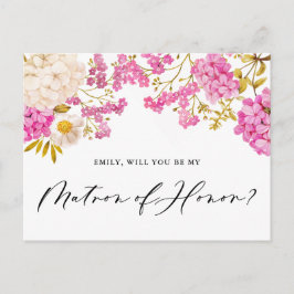 Magenta Hydrangeas Matron of Honor Frieri Card Vykort