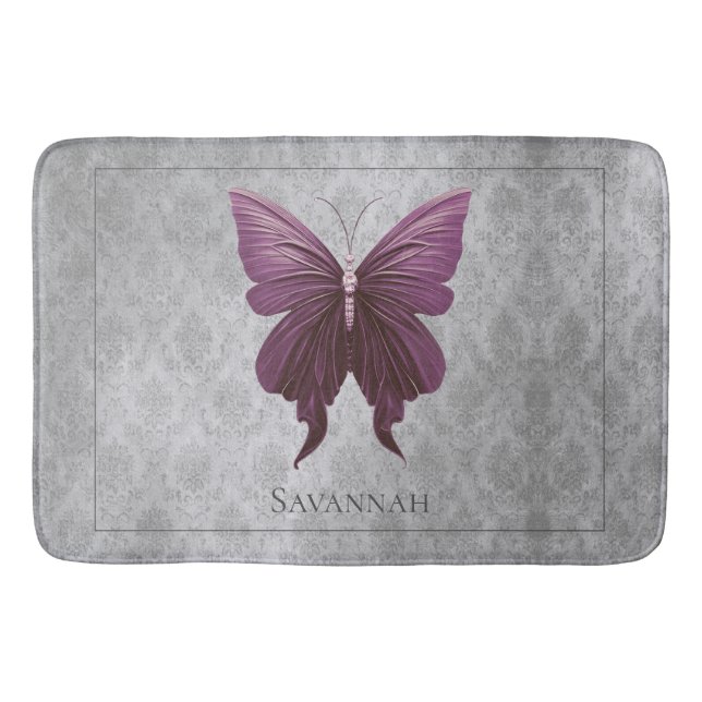 Magenta judisk fjäril badrumsmatta (Framsidan)