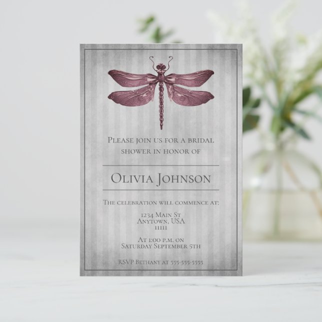 Magenta Jueled Dragonfly Möhippa Inbjudningar (Stående Fram)