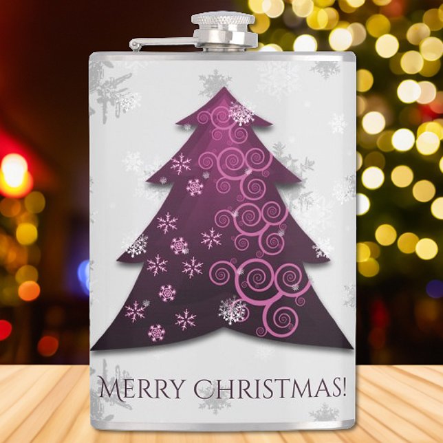 Magenta Julgran-kolv Fickplunta (Magenta Festive Christmas Tree Flask)