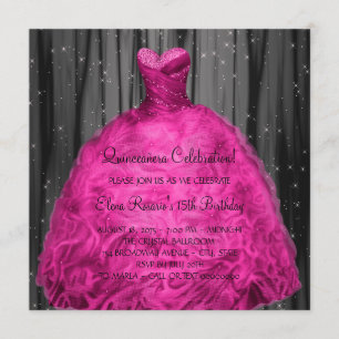 Magenta klänning Quinceanera Inbjudningar