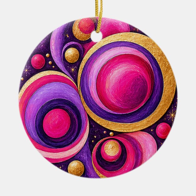 Magenta kosmisk bubbla abstrakt mönster julgransprydnad keramik (Framsidan)