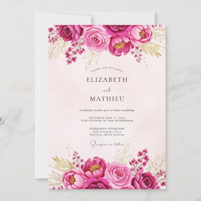 Magenta Lavish Spring Wedding Inbjudningar (Framsida)
