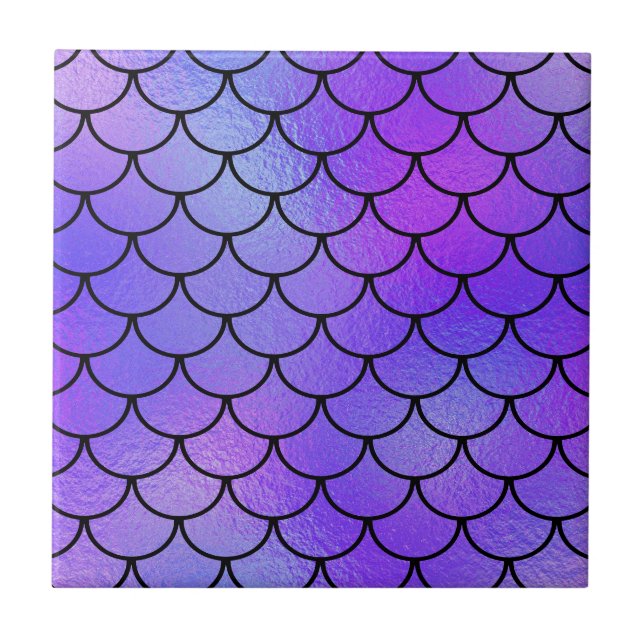 Magenta Lila Blå Iridescent Sirenskvamar Kakelplatta (Framsidan)