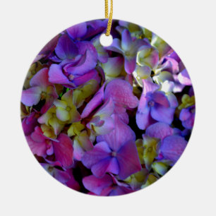 Magenta Lila blue gult Hydrangeas blommor Julgransprydnad Keramik