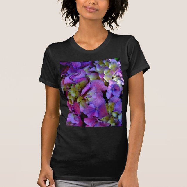 Magenta Lila blue gult Hydrangeas blommor T Shirt (Framsida)