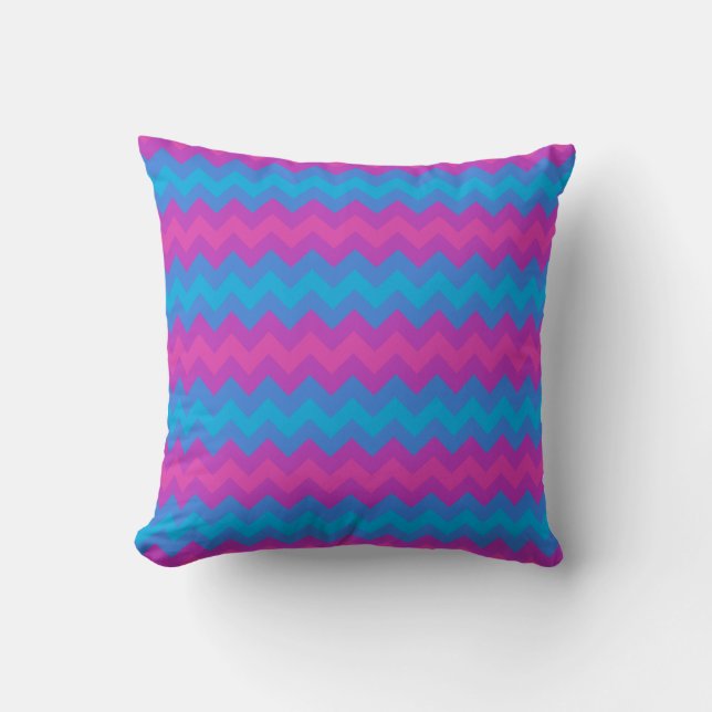 Magenta, Lila, Bright Blue Chevrons och Polkas Kudde (Framsida)