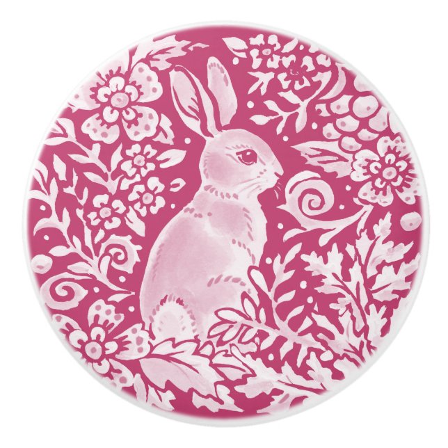 Magenta Lila Bunny Rabbit Woodland Blommigt Knopp (Framsidan)
