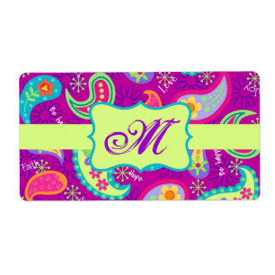 Magenta Lila Grönt Modern Paisley Monogram Fraktsedel